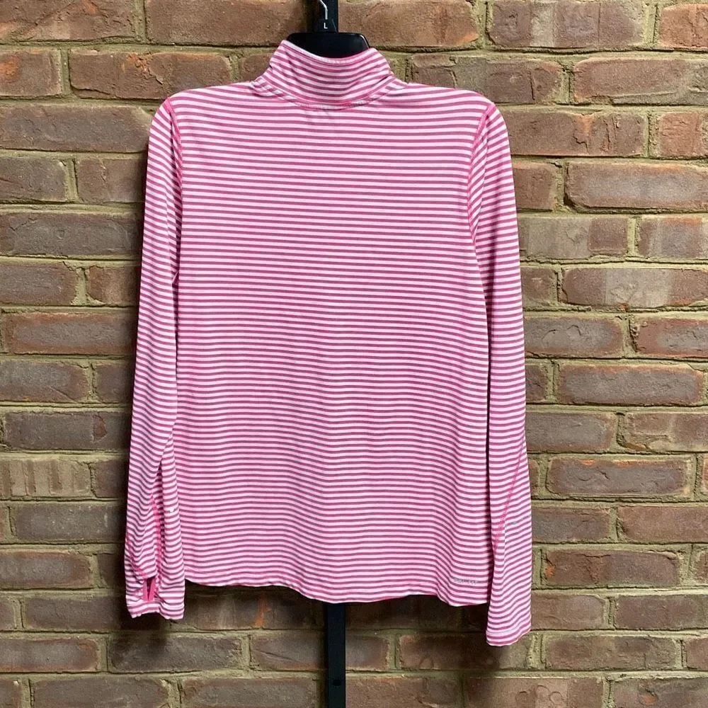 Nike Pink Striped Running Dri Fit Quarter Pullover Size Large